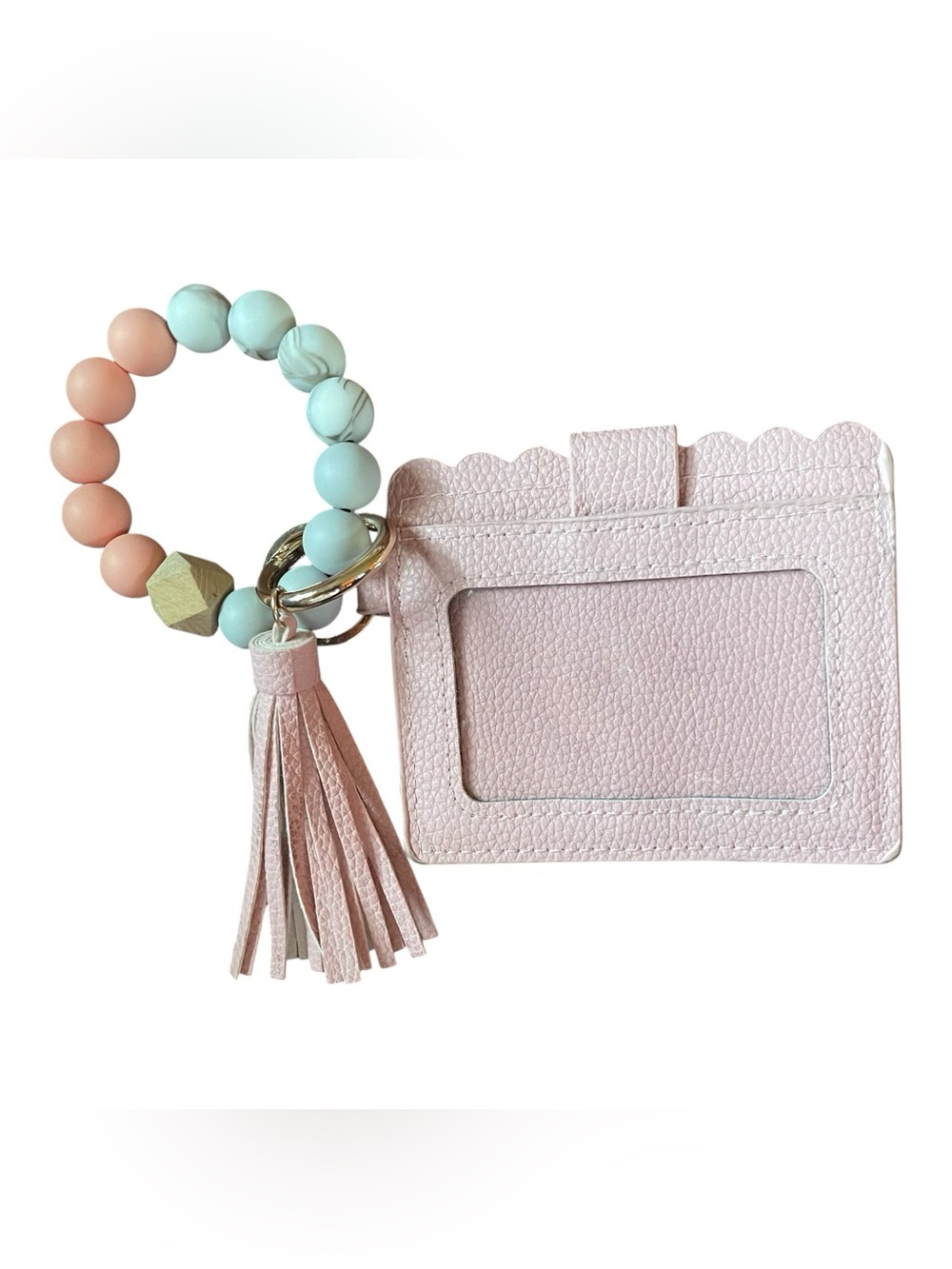 Silicone Wood Beaded Tassel Bracelet Wristlet Bangle Keychain Key Ring Wallet